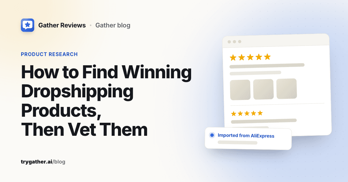Cover reading How to Find Winning Dropshipping Products, Then Vet Them, next to a product review panel with a label reading Imported from AliExpress